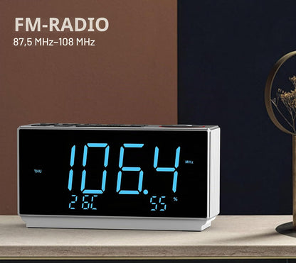 iTOMA Wecker mit FM-Radio, USB-Aufladung, 1.8'' Ice Blue LED,Dual Alarm, Snooze, Dimmer