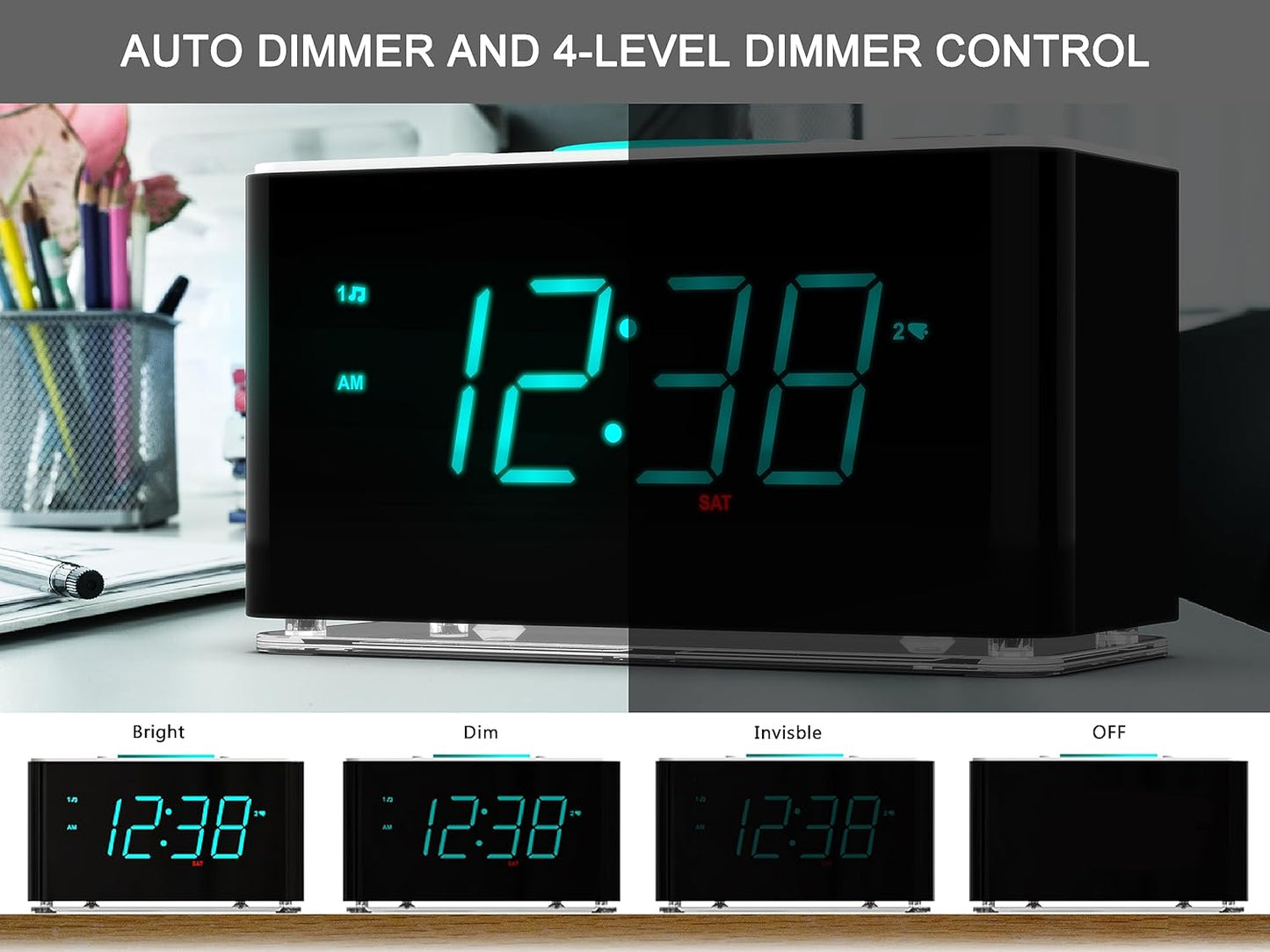 iTOMA Radiowecker,15 Watt  Bluetooth, Dual-Alarm, Snooze, Dimmer, 1,4-Zoll LED-Nachtlicht