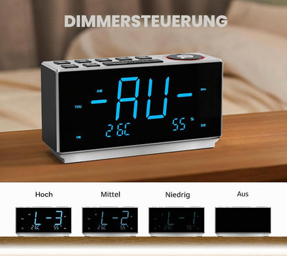 iTOMA Wecker mit FM-Radio, USB-Aufladung, 1.8'' Ice Blue LED,Dual Alarm, Snooze, Dimmer