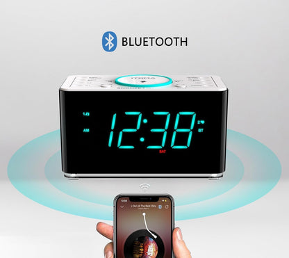 iTOMA Radiowecker,15 Watt  Bluetooth, Dual-Alarm, Snooze, Dimmer, 1,4-Zoll LED-Nachtlicht