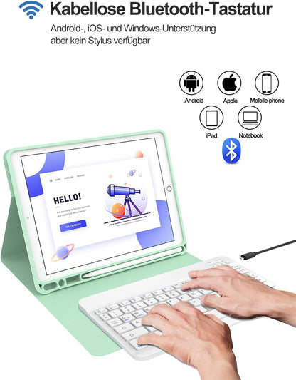 IVEOPPE iPad Tastatur Mit Hülle für 9./8./7. Gen... QWERTZ, Minzgrün
