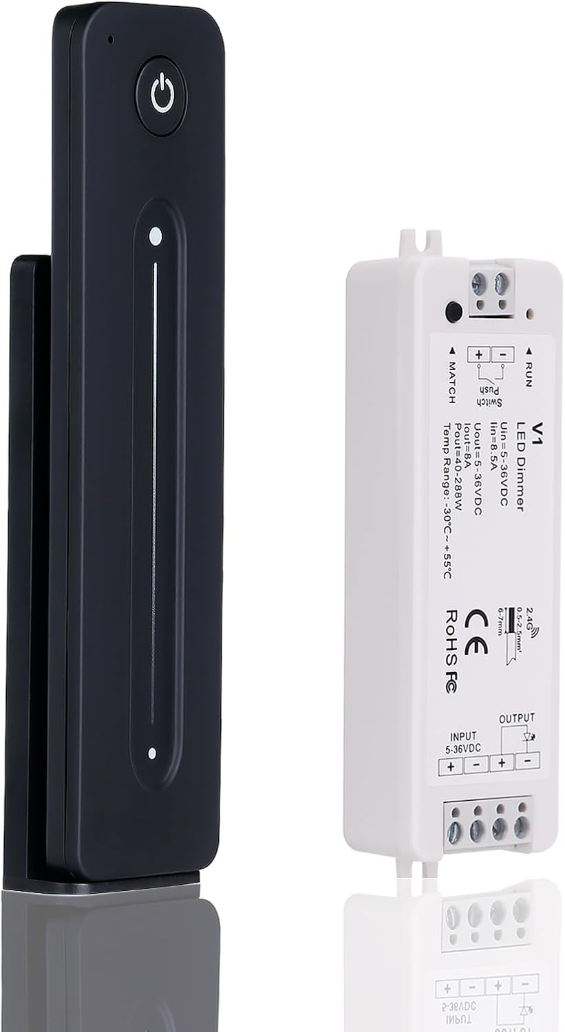 JOYLIT LED Dimmer Controller mit Fernbedienung für Einfarbig LED Streifen DC 5-36V 8A, 2.4GHz RF Dimmschalter,