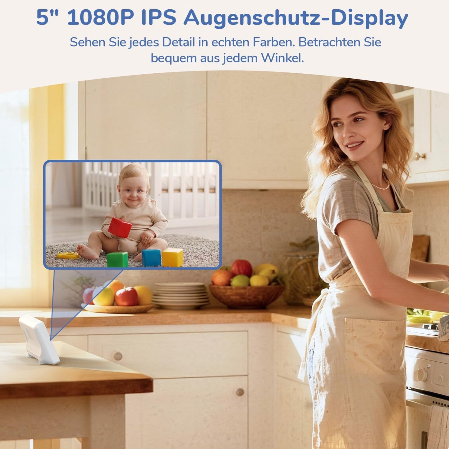 Jeeber Ohne WLAN 5" IPS Babyphone mit Kamera, 1080P Babyphone, HDR Nachtsicht