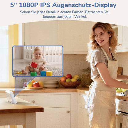 Jeeber Ohne WLAN 5" IPS Babyphone mit Kamera, 1080P Babyphone, HDR Nachtsicht