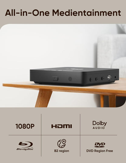 JRIHZ Blu Ray Player 1080P Full HD Region B/2 Blu-ray & All Region,Dolby Digital
