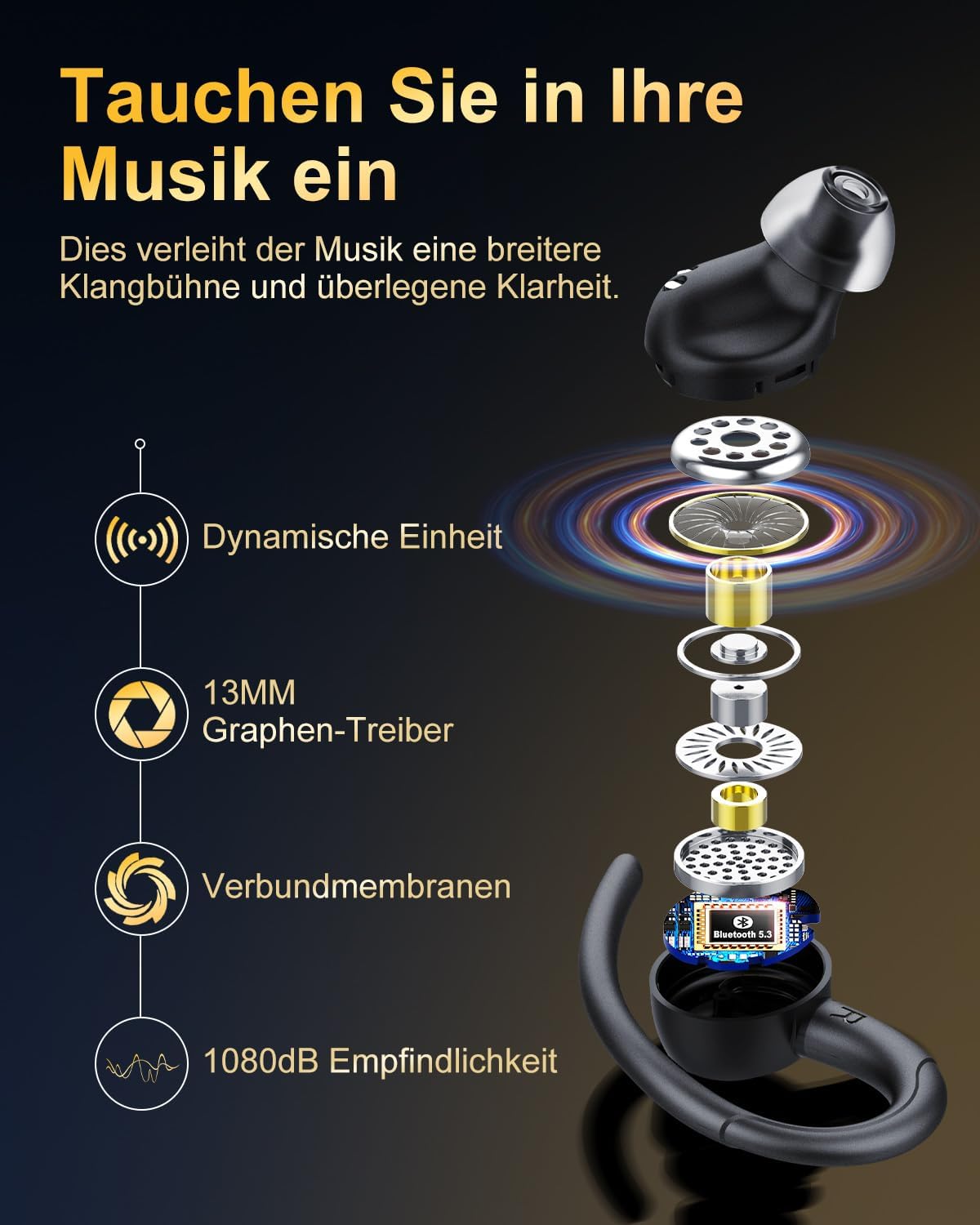 Jesebang Bluetooth Kopfhörer Sport 5.3 mit HD Mic, Herausragender Sound, 40 Std Spielzeit