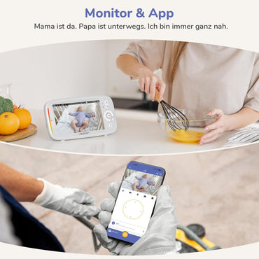Jeeber 2K/3MP Babyphone mit Kamera APP, 360°, 5" WLAN HDR-Nachtsicht, Weinen/Bewegungs