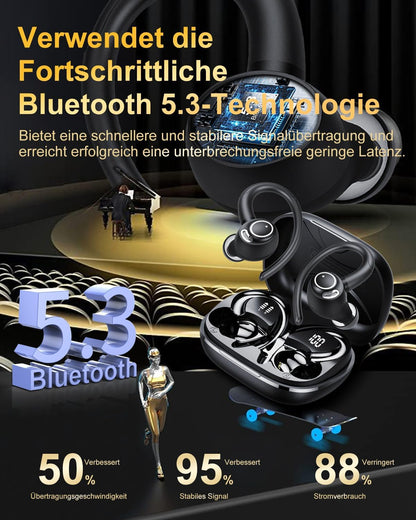 Jesebang Bluetooth Kopfhörer Sport 5.3 mit HD Mic, Herausragender Sound, 40 Std Spielzeit
