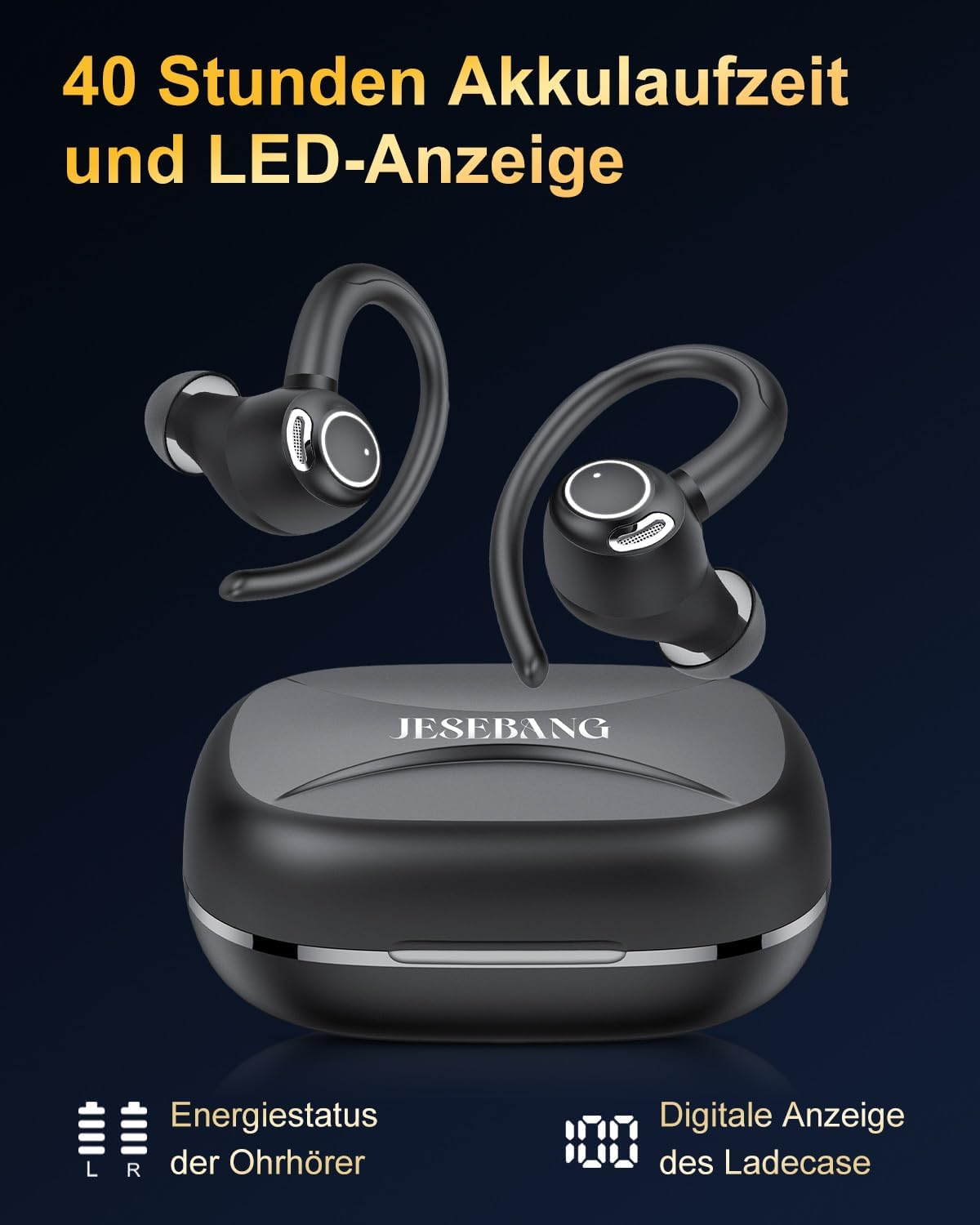 Jesebang Bluetooth Kopfhörer Sport 5.3 mit HD Mic, Herausragender Sound, 40 Std Spielzeit