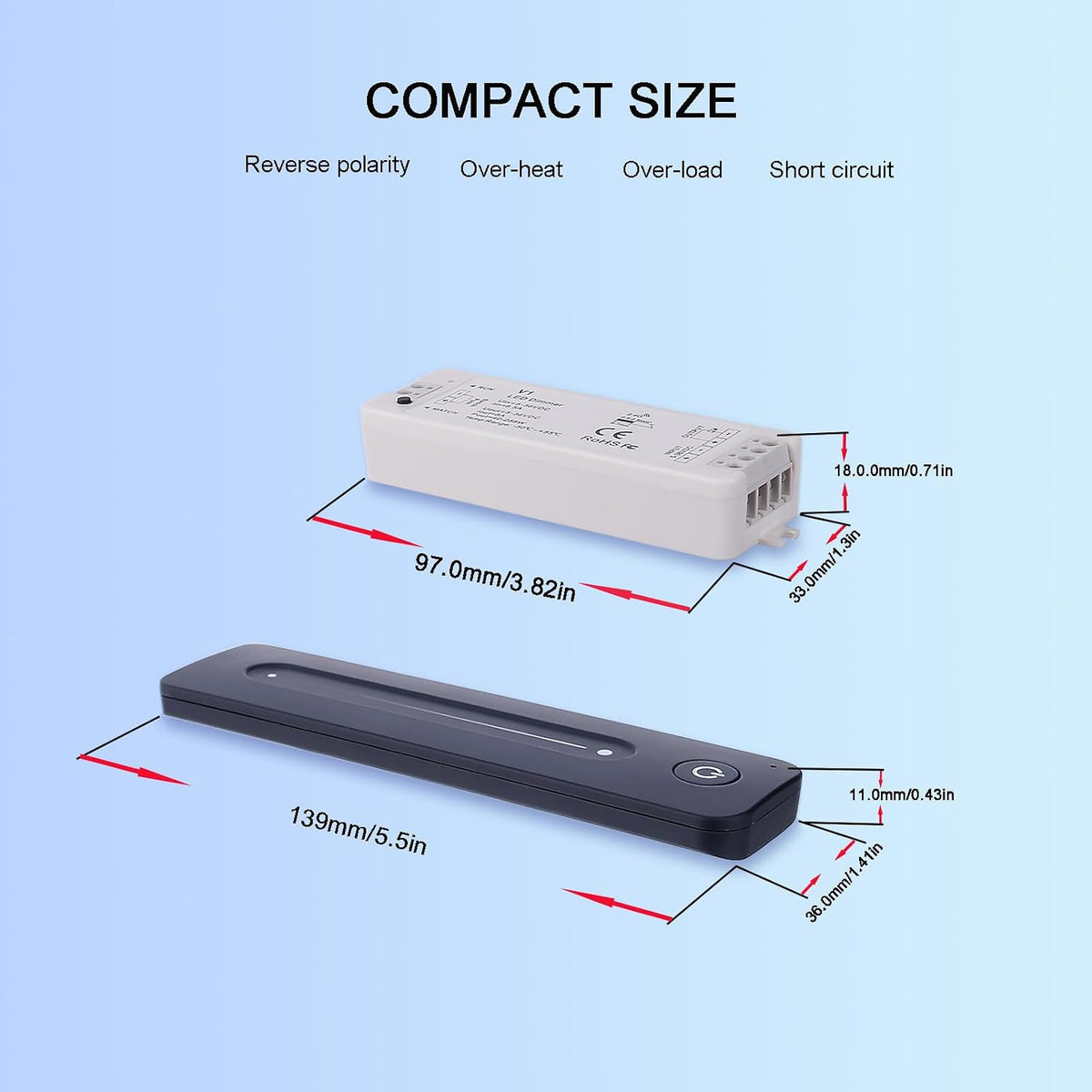 JOYLIT LED Dimmer Controller mit Fernbedienung für Einfarbig LED Streifen DC 5-36V 8A, 2.4GHz RF Dimmschalter,