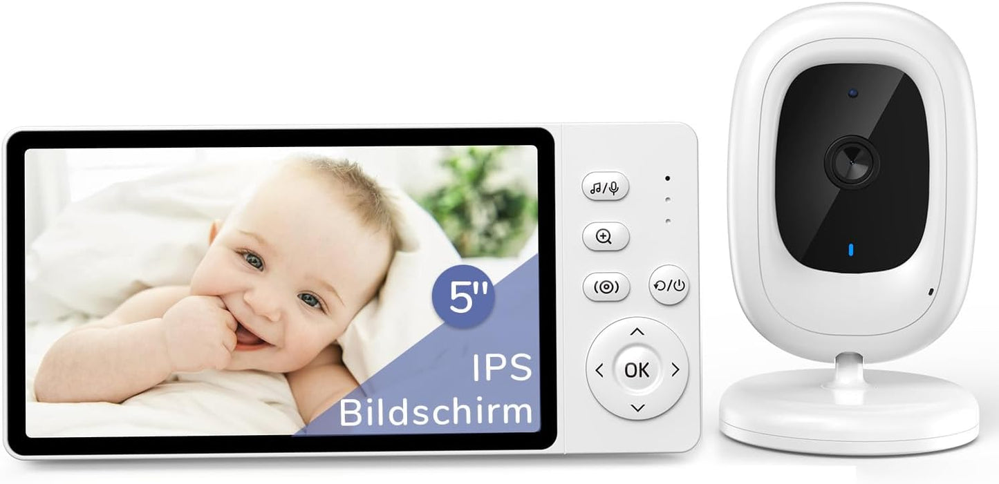 Jeeber Ohne WLAN 5" IPS Babyphone mit Kamera, 1080P Babyphone, HDR Nachtsicht