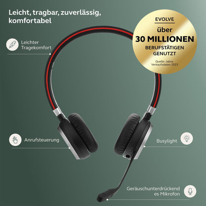 Jabra Evolve 65 SE Schnurloses Stereo-Headset-Bluetooth-Headset mit Mikrofon Schwarz