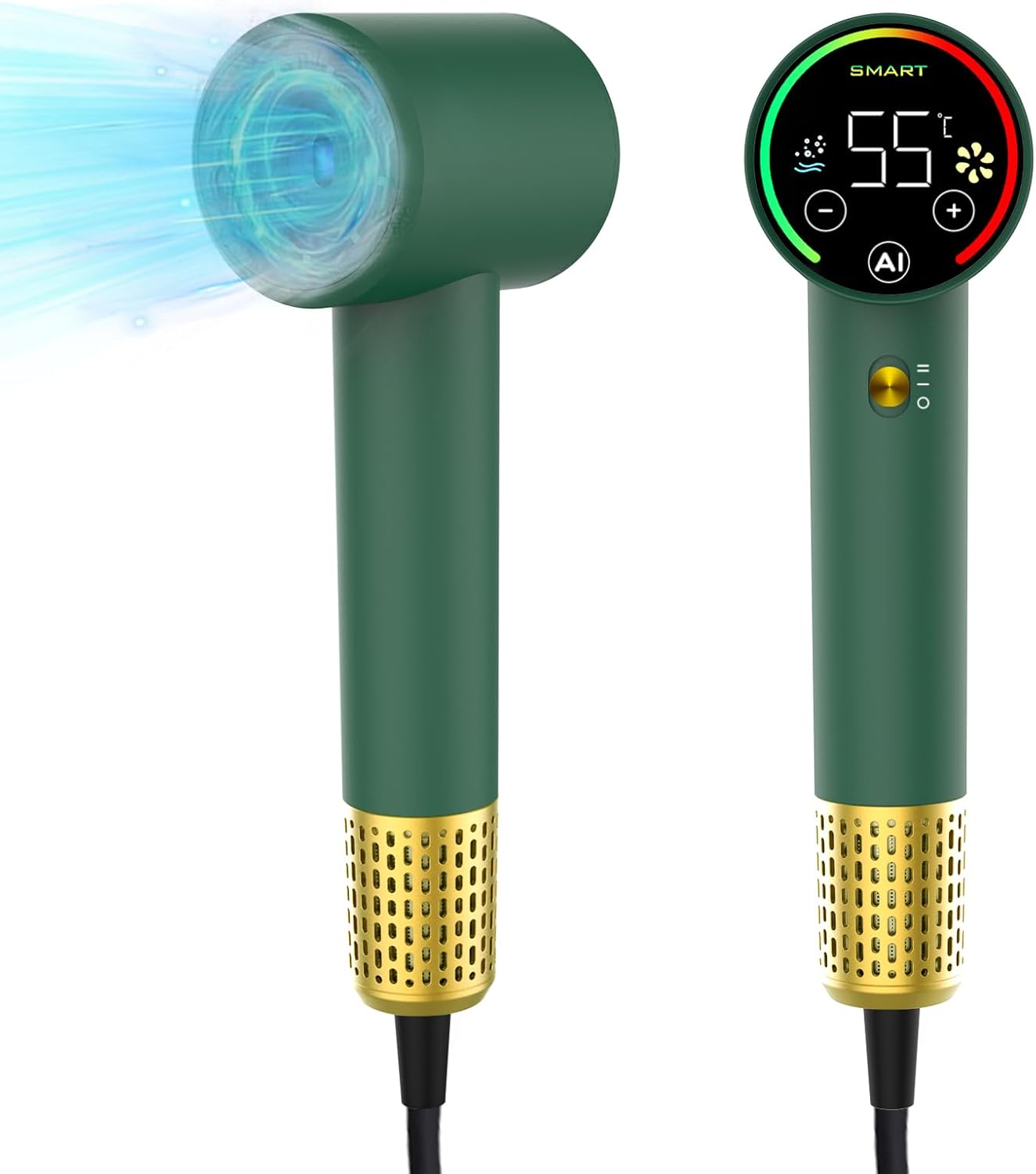 Jecatiy Haartrockner, Föhn, Ionen Zwei Modi Touchscreen Temperaturfunktion und 2 Luftstromstufen Grün