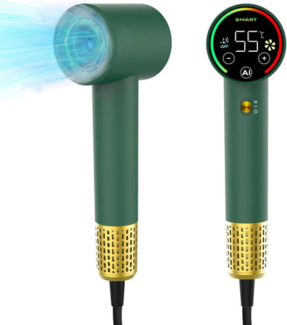 Jecatiy Haartrockner, Föhn, Ionen Zwei Modi Touchscreen Temperaturfunktion und 2 Luftstromstufen Grün