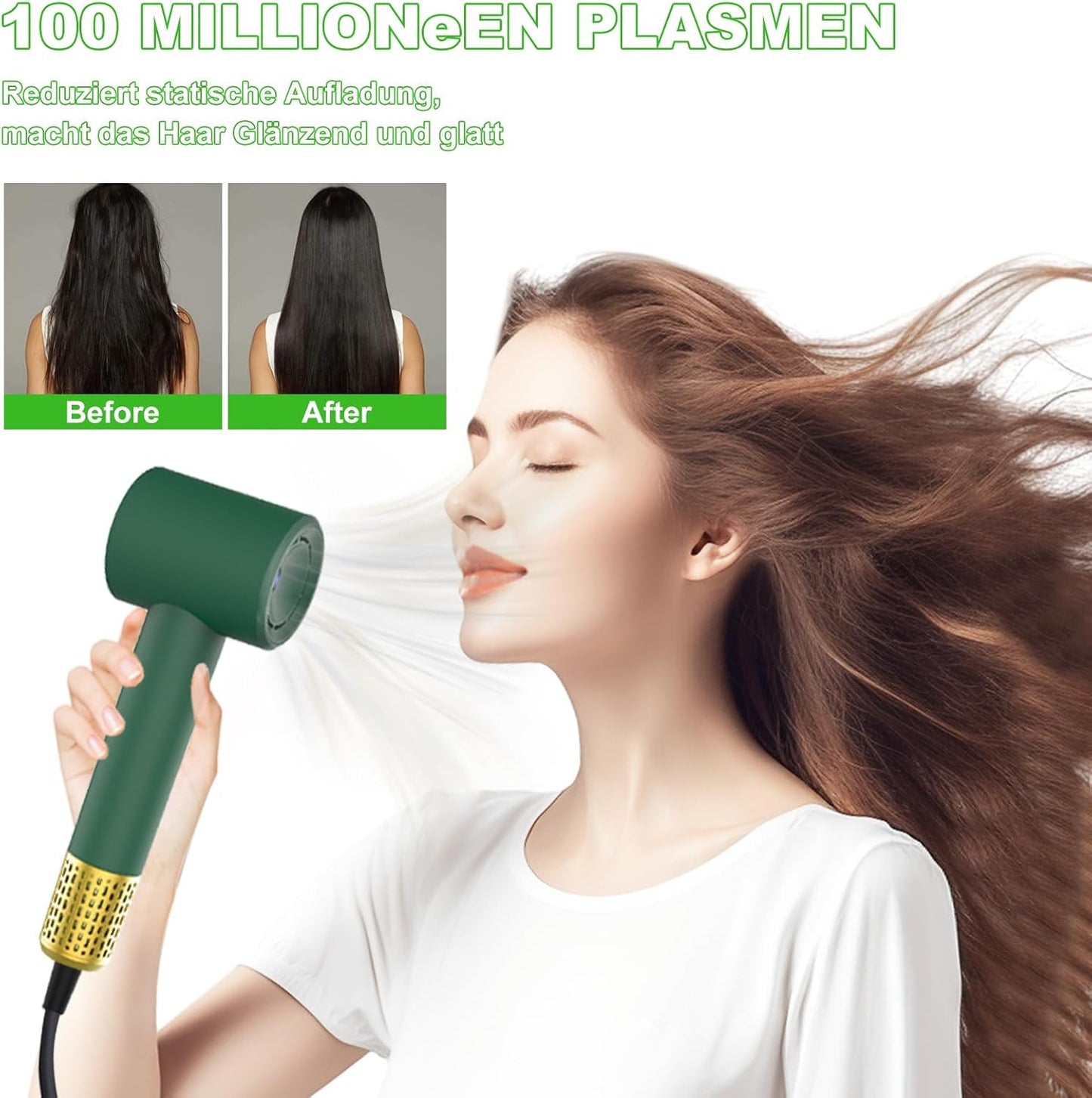 Jecatiy Haartrockner, Föhn, Ionen Zwei Modi Touchscreen Temperaturfunktion und 2 Luftstromstufen Grün