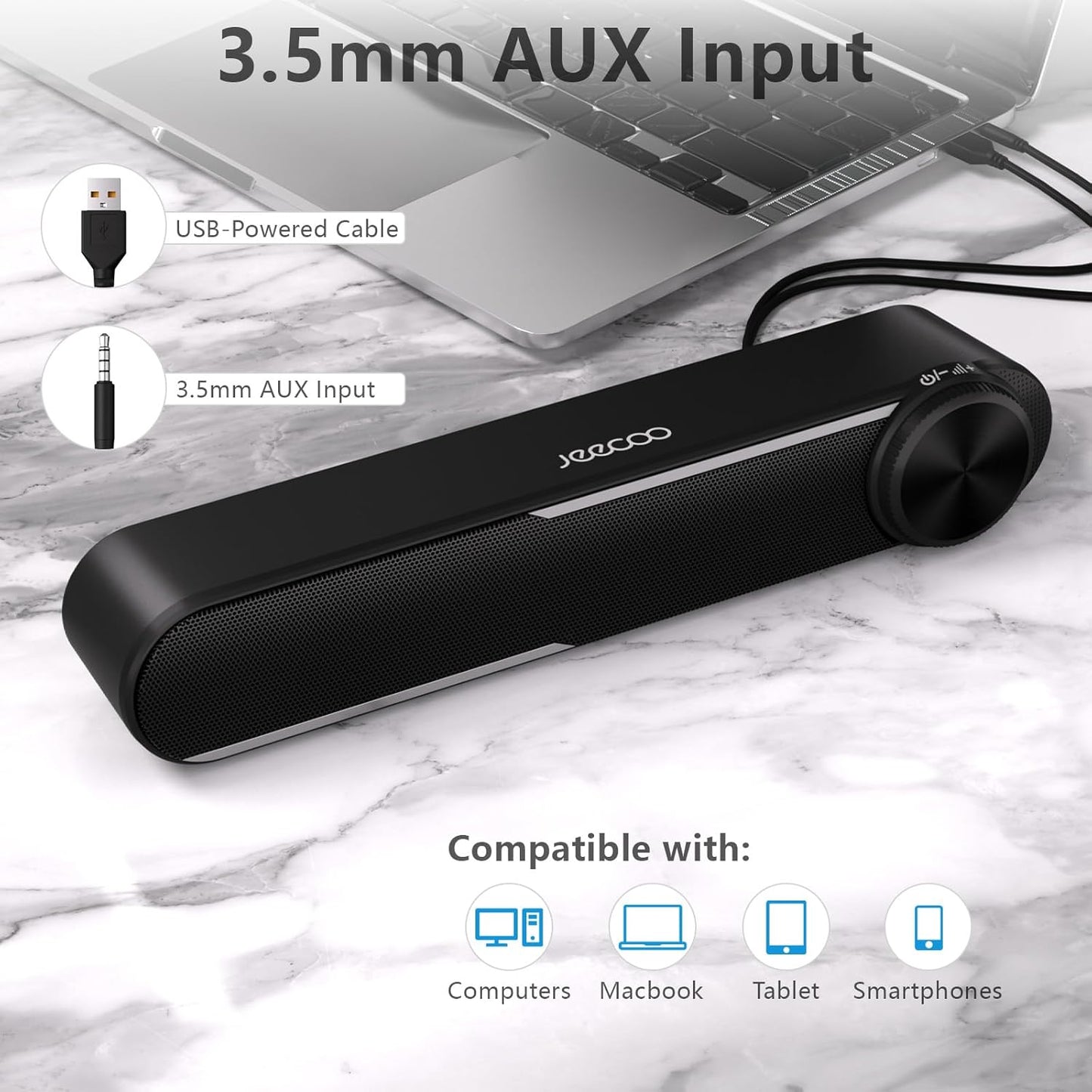 Jeecoo A30 Computer-Lautsprecher mit Kabel, PC-Soundbar für Monitor,