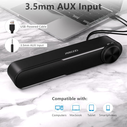 Jeecoo A30 Computer-Lautsprecher mit Kabel, PC-Soundbar für Monitor,