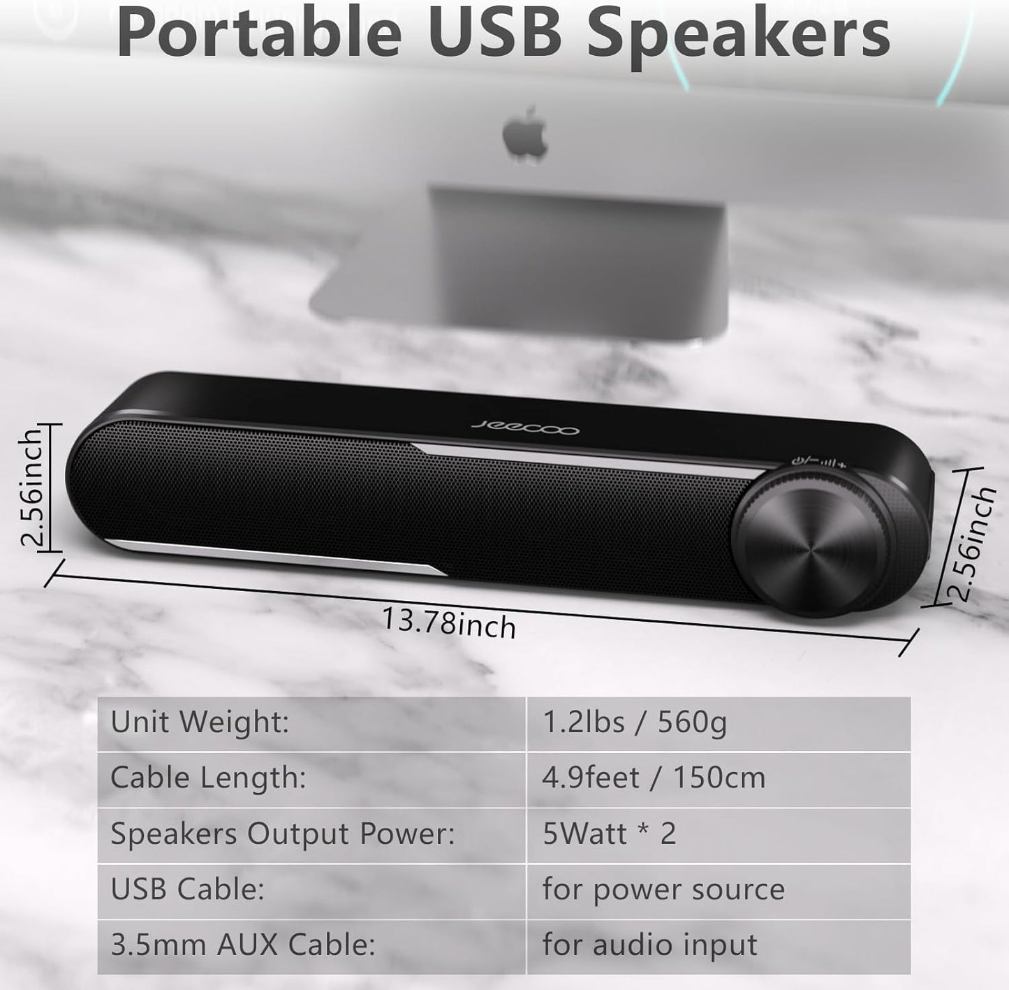 Jeecoo A30 Computer-Lautsprecher mit Kabel, PC-Soundbar für Monitor,