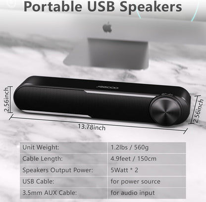Jeecoo A30 Computer-Lautsprecher mit Kabel, PC-Soundbar für Monitor,