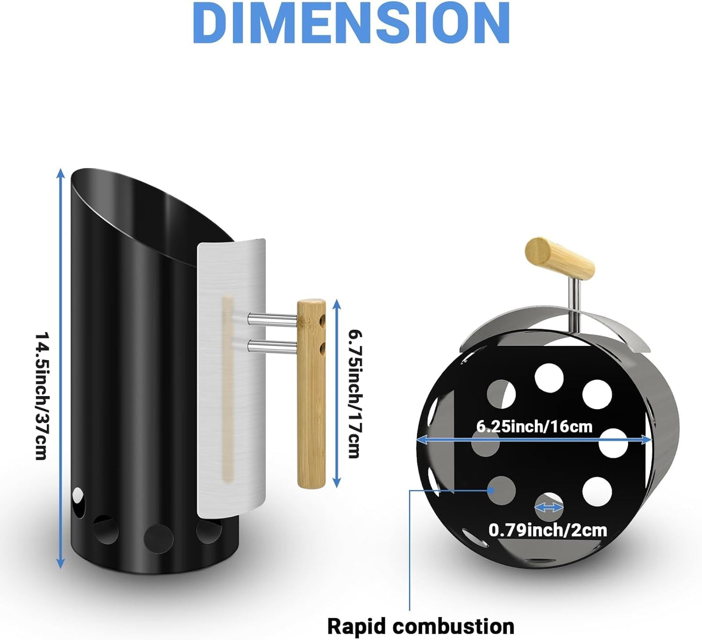 Joyagrill Kohle-Kaminanzünder mit Hitzeschild und Holzgriff Schwarz
