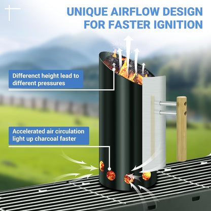 Joyagrill Kohle-Kaminanzünder mit Hitzeschild und Holzgriff Schwarz