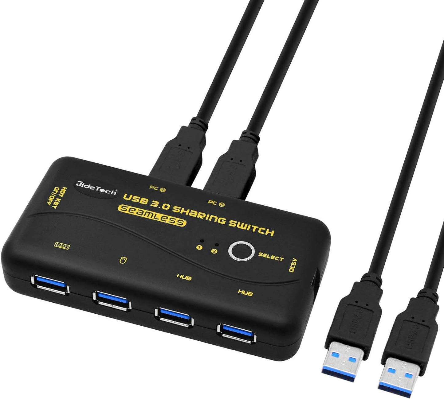 JideTech Switch USB 3.0 Hotkey Teilen Switch for 2 PCs 4 In 2 Out Umschalter mit 2 USB 3.0 Kabel für Drucker, Scanner, Tastatur, USB Sticks, Festplatten, Maus, Headset, unterstützt 3 Schaltmodi