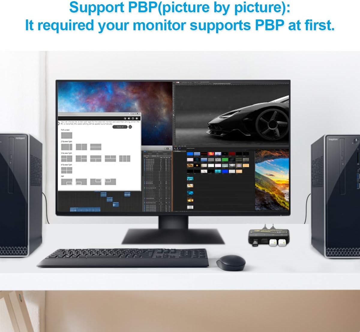 JideTech Switch USB 3.0 Hotkey Teilen Switch for 2 PCs 4 In 2 Out Umschalter mit 2 USB 3.0 Kabel für Drucker, Scanner, Tastatur, USB Sticks, Festplatten, Maus, Headset, unterstützt 3 Schaltmodi