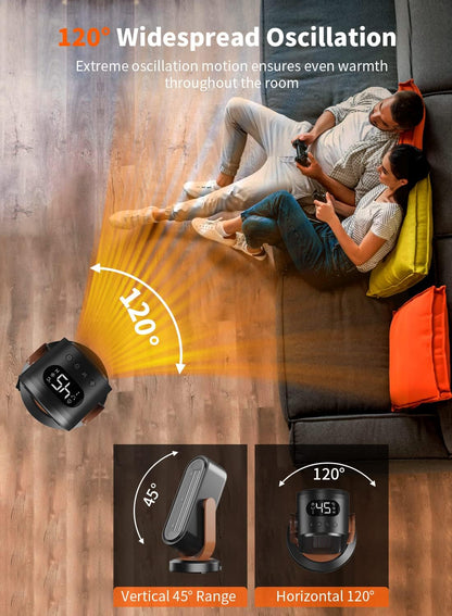jialexin Elektrische Heizung,  1500 W Heizlüfter mit rundum 165 ° Oszillation, PTC-Keramikheizung mit Thermostat, Fernbedienung,