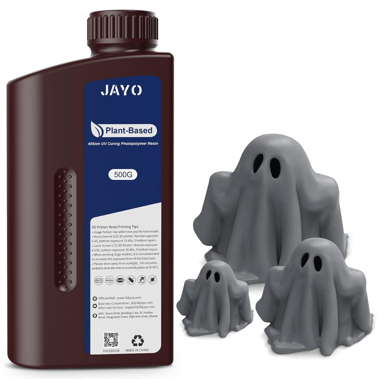 JAYO 3D Drucker Resin, 3D Drucker Plant Based Resin,Dunkelgrau 500g,  405nm UV Rapid Standard Harz für 4K/6k/8K LCD/DLP/SLA 3D Druck, Geringer Geruch & Hohe Präzision, Dunkelgrau 500g