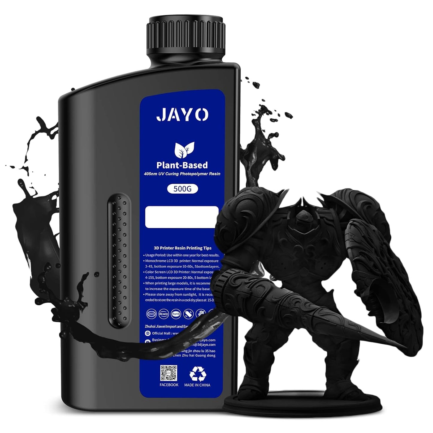JAYO Flanzenbasiertes 3D-Druckerharz Noir 500 g avec un grain extrêmement faible, 405 nm UV Rapid 3D-Drucker