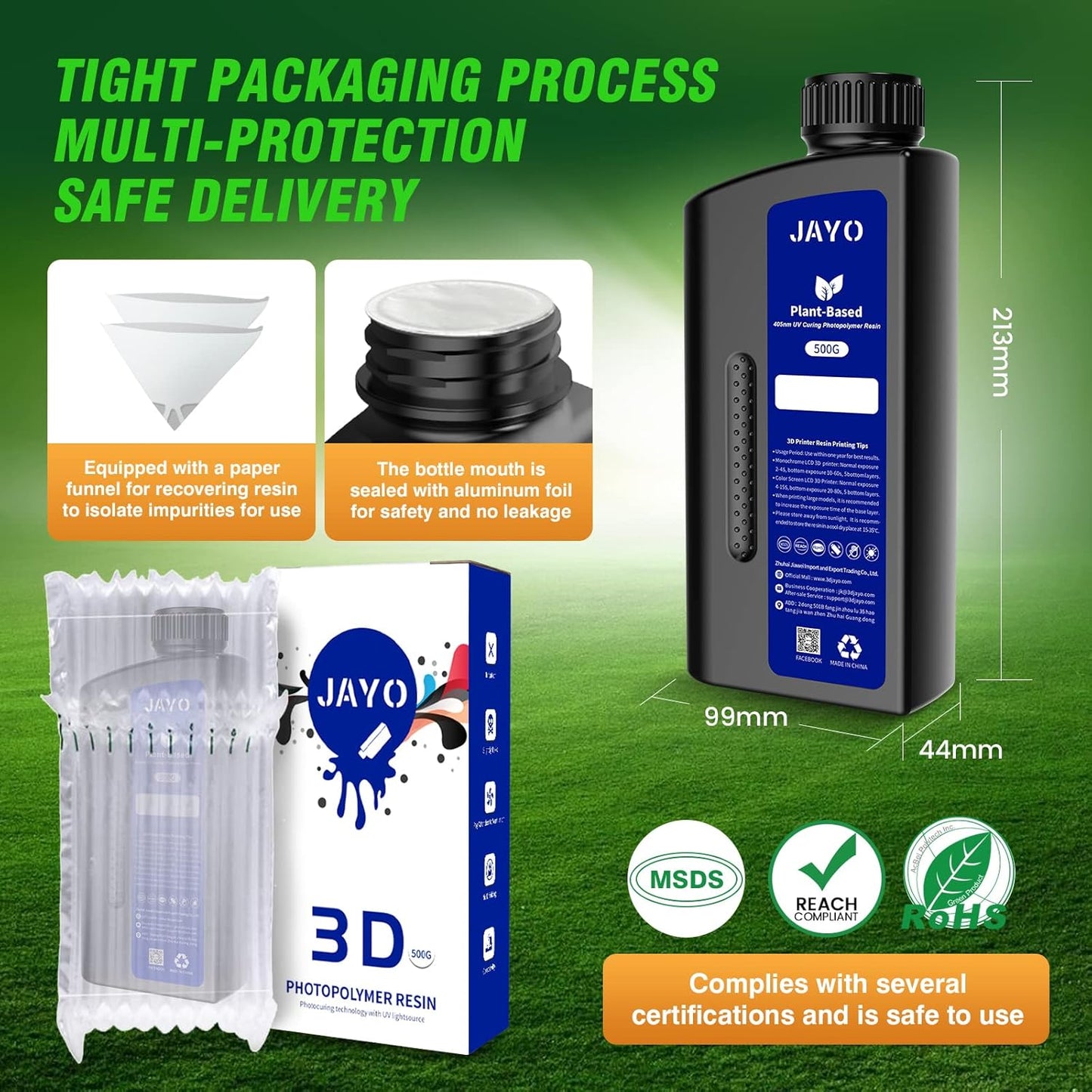 JAYO Flanzenbasiertes 3D-Druckerharz Noir 500 g avec un grain extrêmement faible, 405 nm UV Rapid 3D-Drucker