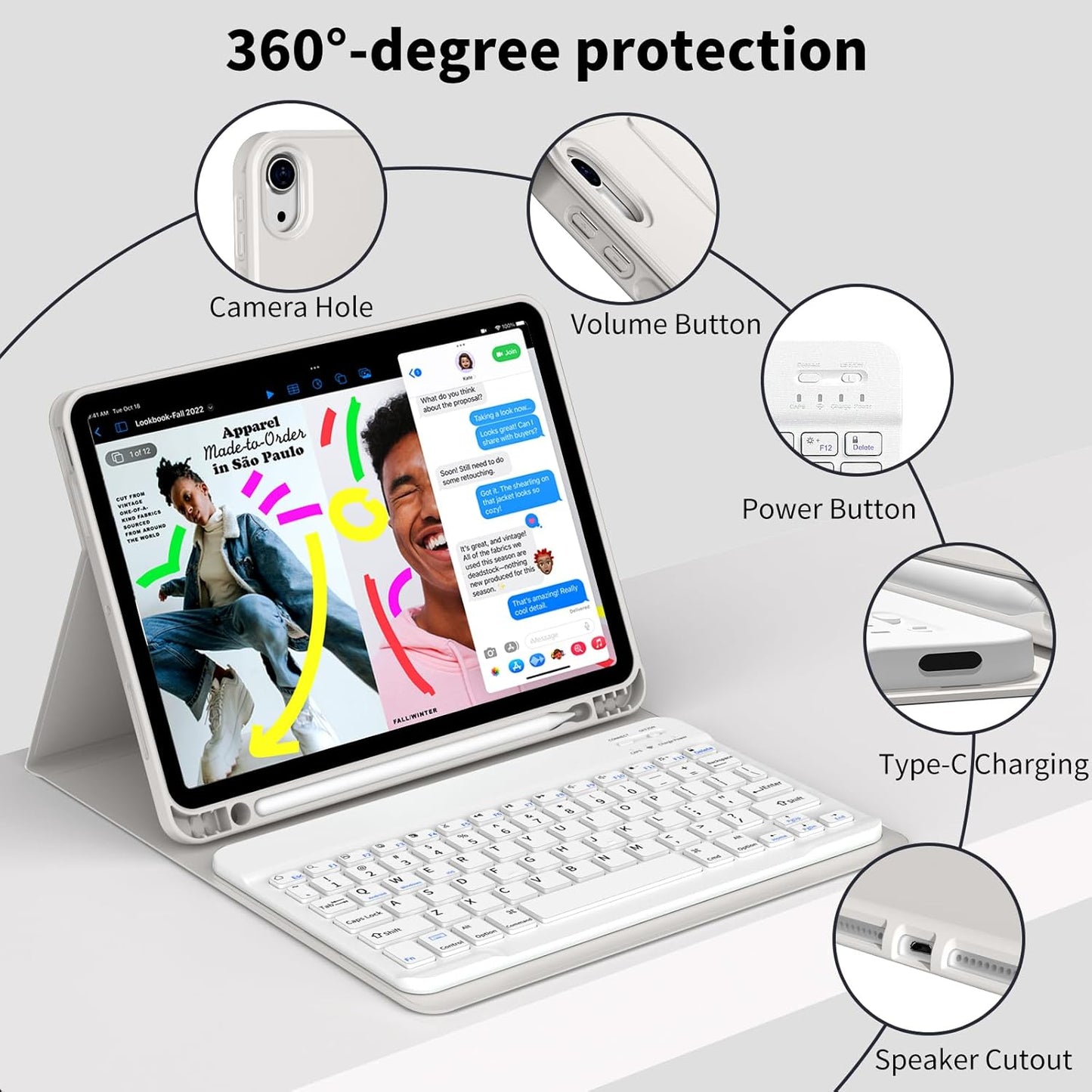 JKSML Tastatur Hülle für iPad Air 11 Zoll (M3/M2) 2025/2024 & iPad Air 5./4.Gen (Grau)