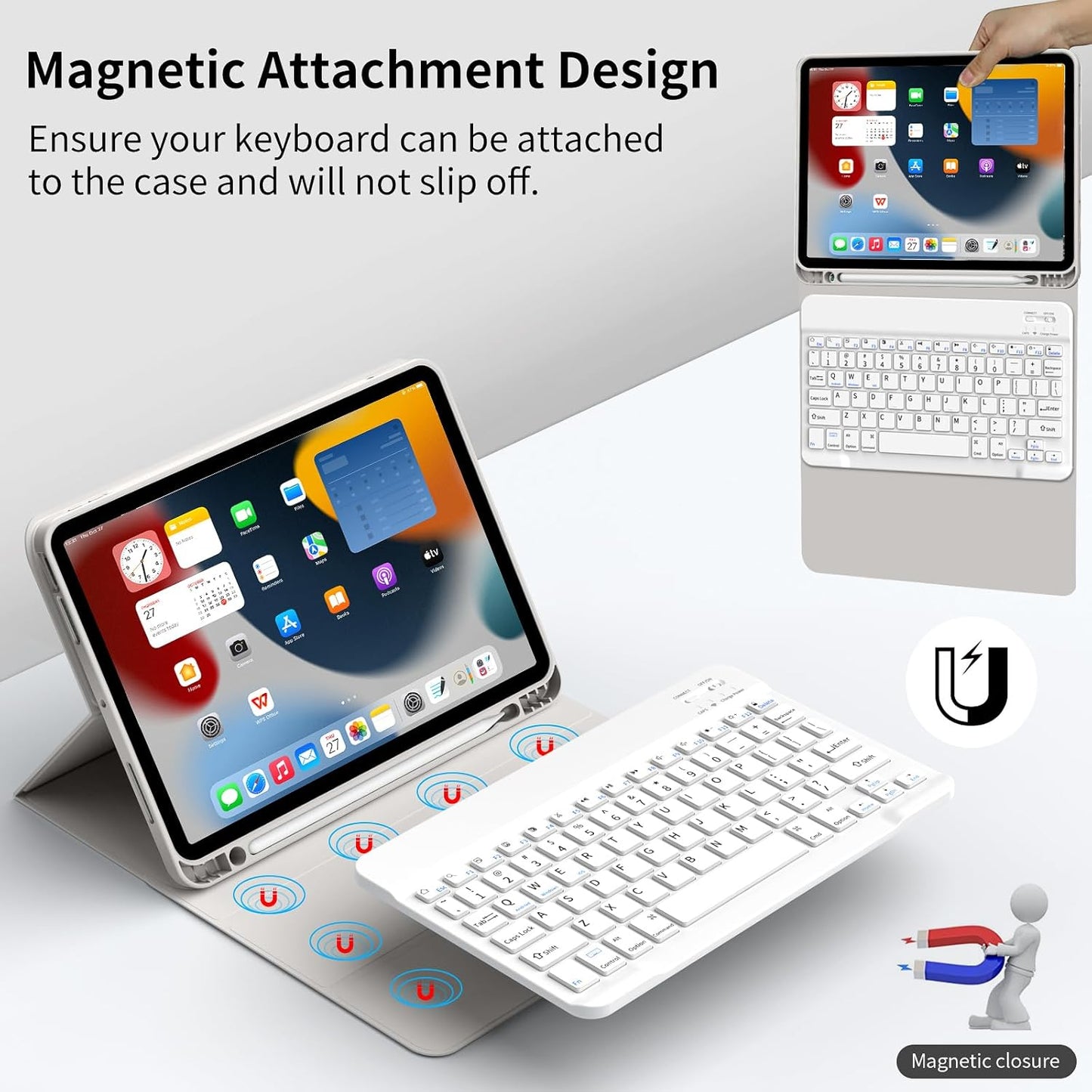 JKSML Tastatur Hülle für iPad Air 11 Zoll (M3/M2) 2025/2024 & iPad Air 5./4.Gen (Grau)