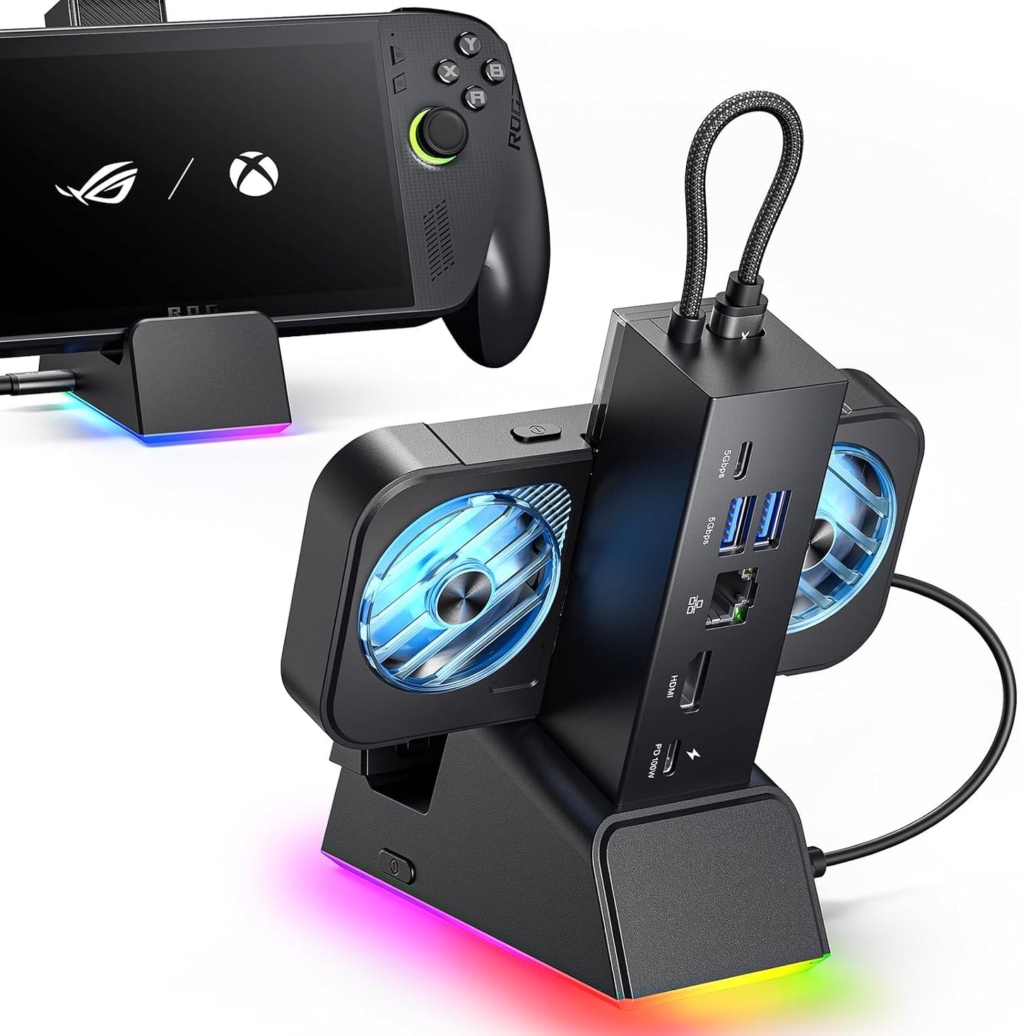 JSAUX Dockingstation 7 in 1 für ROG Ally X/ROG Ally/Steam Deck/Legion Go mit RGB-Kühler
