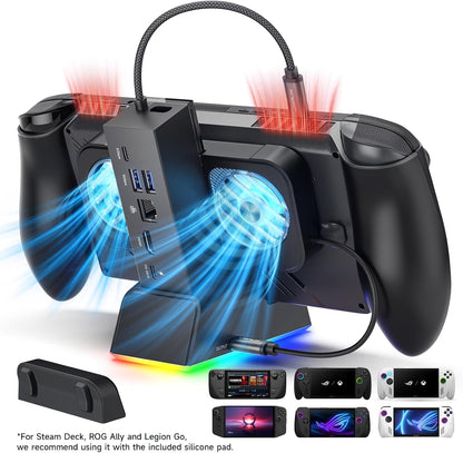 JSAUX Dockingstation 7 in 1 für ROG Ally X/ROG Ally/Steam Deck/Legion Go mit RGB-Kühler