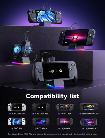JSAUX Dockingstation 7 in 1 für ROG Ally X/ROG Ally/Steam Deck/Legion Go mit RGB-Kühler