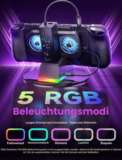 JSAUX Dockingstation 7 in 1 für ROG Ally X/ROG Ally/Steam Deck/Legion Go mit RGB-Kühler