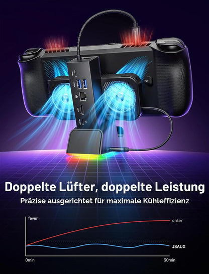 JSAUX Dockingstation 7 in 1 für ROG Ally X/ROG Ally/Steam Deck/Legion Go mit RGB-Kühler