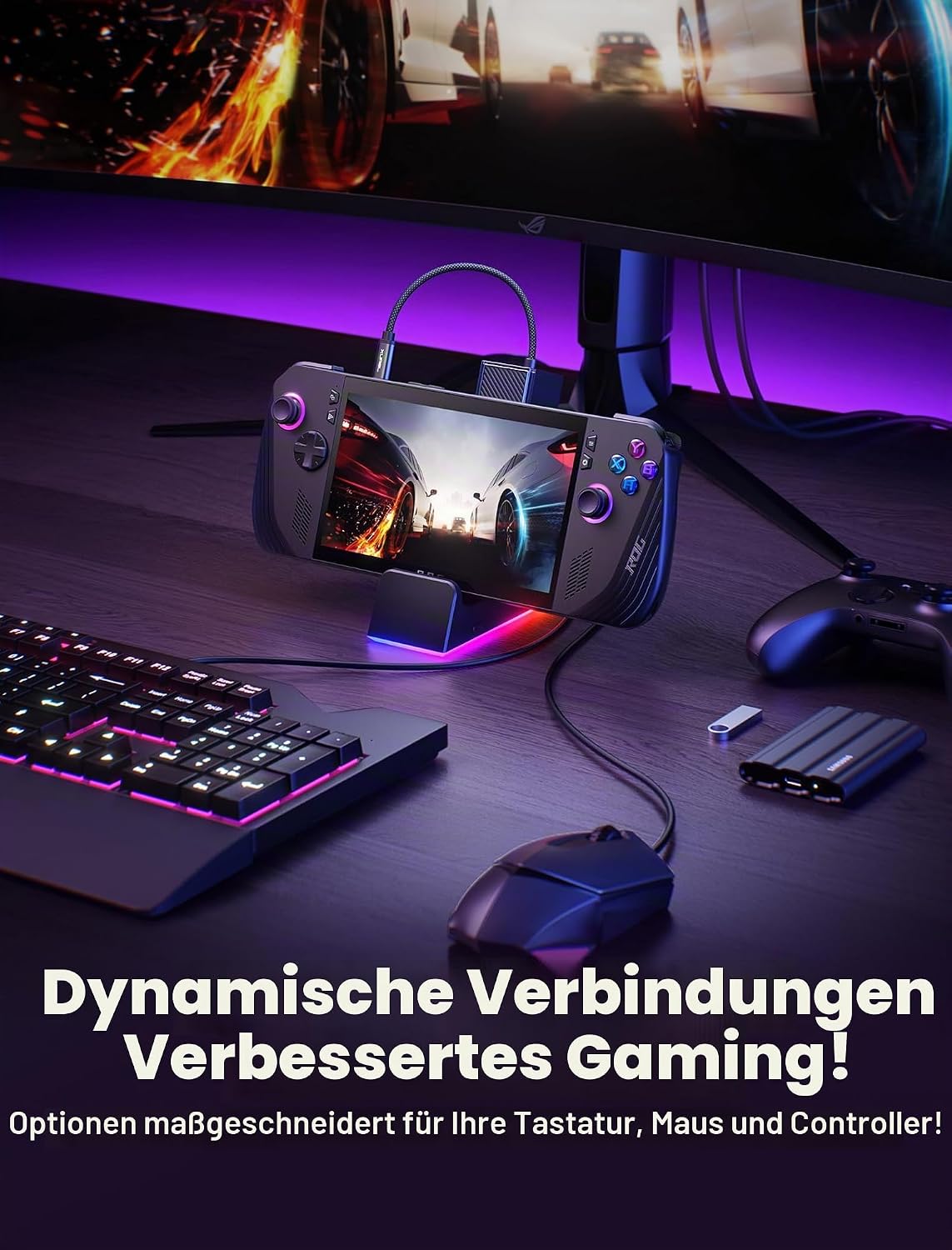 JSAUX Dockingstation 7 in 1 für ROG Ally X/ROG Ally/Steam Deck/Legion Go mit RGB-Kühler