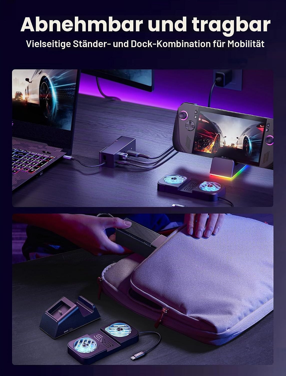 JSAUX Dockingstation 7 in 1 für ROG Ally X/ROG Ally/Steam Deck/Legion Go mit RGB-Kühler