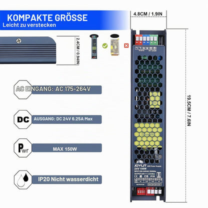 JOYLIT Professionelle LED Trafo 24V 150W 175-264V AC auf DC 24 Volt 6.25A Netzteil