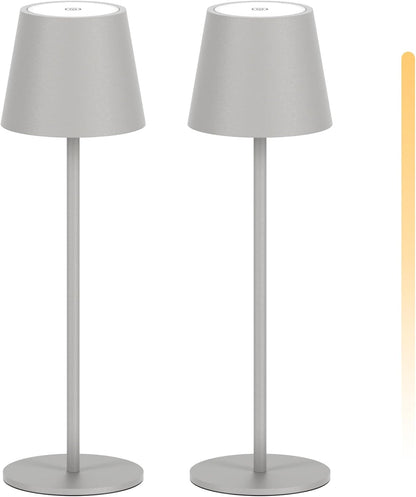 K-Bright 2 Stück LED Dimmbare Akku Tischlampe Kabellose 3000K/4000K/6000K Sandgrau