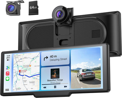 Krunia 9,26" Drahtloses Tragbarer Car Play Display mit 4K-Front- & HD-Rückfahr-Dual-Dashcam für Apple CarPlay & Android