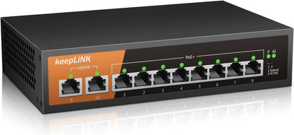 Keeplink PoE Switch 10-Port Gigabit LAN Switch mit 8 PoE+ Ports
