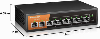 Keeplink PoE Switch 10-Port Gigabit LAN Switch mit 8 PoE+ Ports