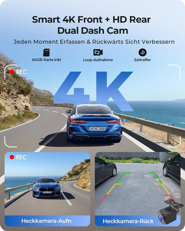 Krunia 9,26" Drahtloses Tragbarer Car Play Display mit 4K-Front- & HD-Rückfahr-Dual-Dashcam für Apple CarPlay & Android