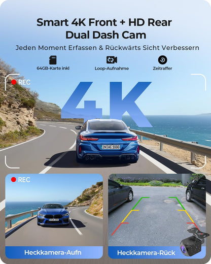 Krunia 9,26" Drahtloses Tragbarer Car Play Display mit 4K-Front- & HD-Rückfahr-Dual-Dashcam für Apple CarPlay & Android