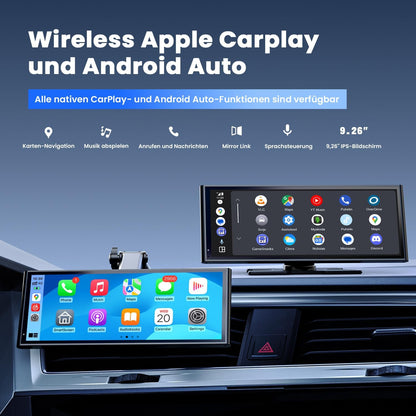 Krunia RC06 9,26" Drahtloses Tragbares CarPlay Display für Apple CarPlay & Android Auto,