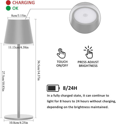 K-Bright 2 Stück LED Dimmbare Akku Tischlampe Kabellose 3000K/4000K/6000K Sandgrau