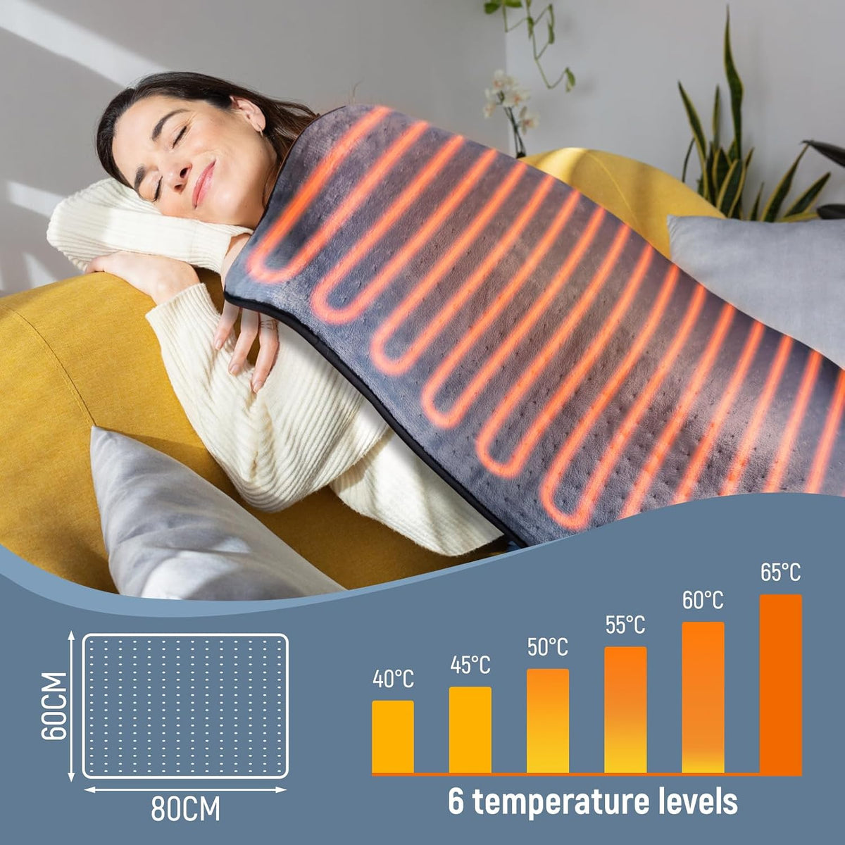KDTI Heizkissen, 80 * 60 Cm Schnellheiztechnologie Elektrisches Wärmekissen 6 Temp Blau